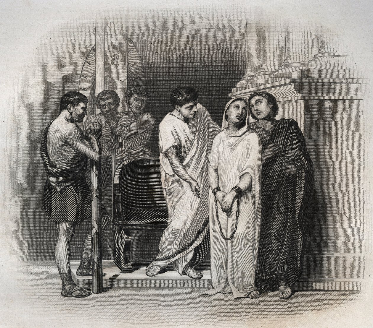 Sainte Victoire, martyre à Carthage avec Saint Saturnin, en 304. Gravure de 1846 dans « Vies des saints ». Collection privée. - Anonymous Anonymous