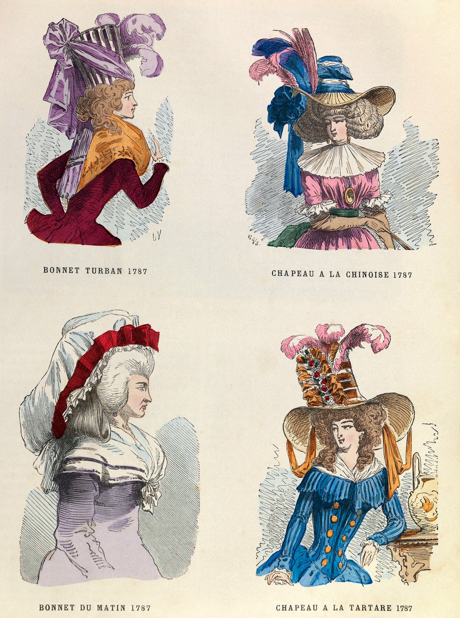 En 1787 Turban ; Chapeau du matin ; Chapeau chinois et chapeau tartare (collection privée) - Anonymous Anonymous