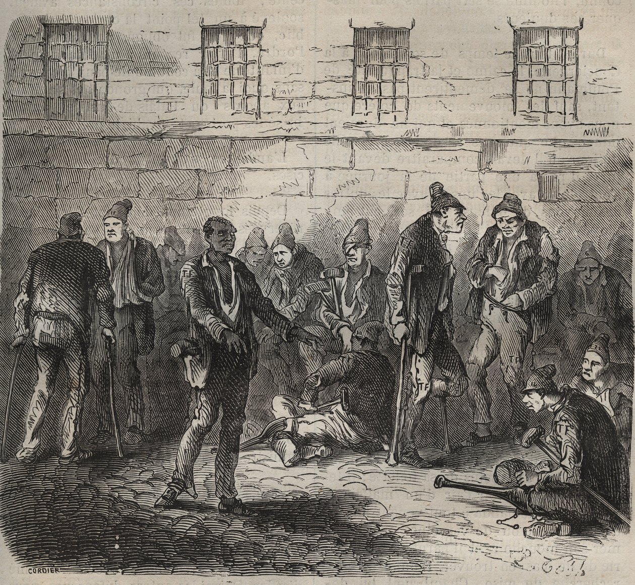 Forces infirmes au bagne de Toulon au XIXème siècle. Gravure dans « Histoire des bagnes depuis leur création à nos jours » (1877) par Pierre Zaccone. Collection privée. - Anonymous Anonymous