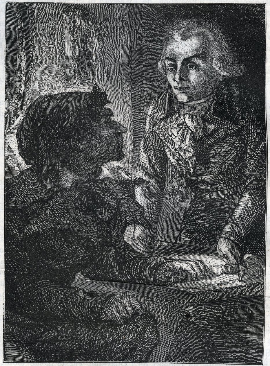 Jean-Paul (Jean Paul) Marat (1743-1793) avec Maximilien de Robespierre (1758-1794). Gravure de 1866 dans « Histoire de la Révolution française » par Adolphe Thiers. Collection privée. - Anonymous Anonymous