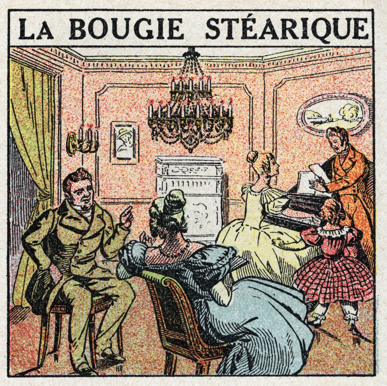 Sources de lumière : la bougie stéarique utilisée sur les chandeliers au XIXe siècle. Illustration anonyme de 1925. Collection privée. - Anonymous Anonymous