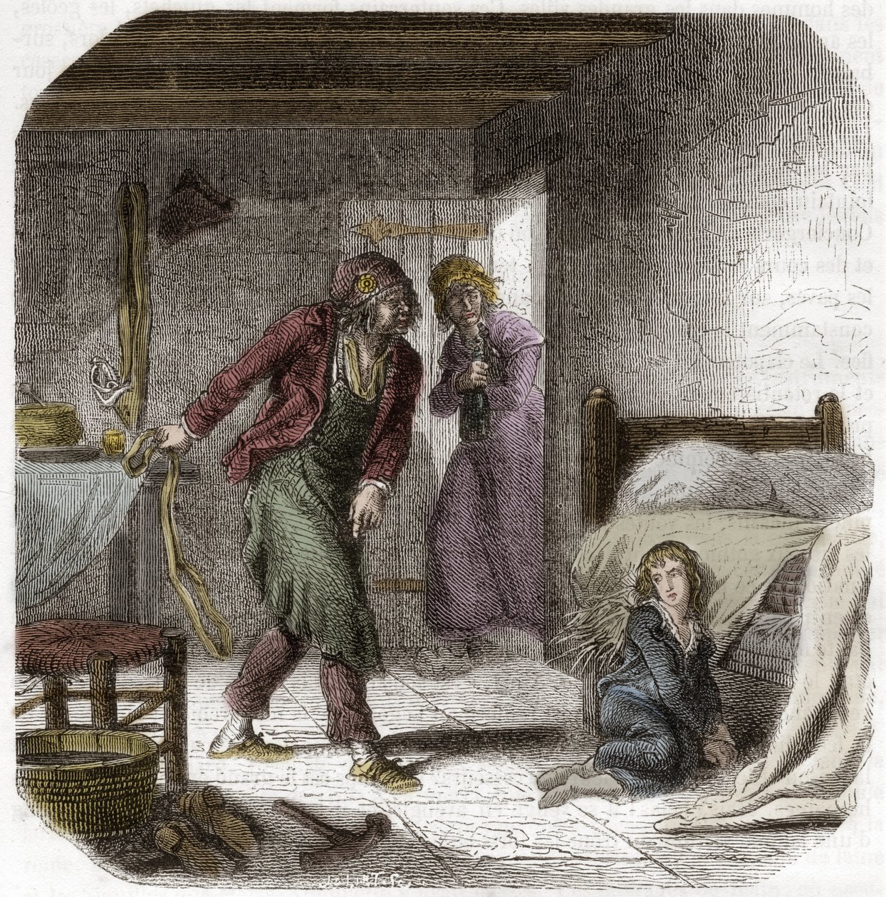 Louis XVII (1785-1795) au Temple, avec son geôlier le cordonnier Antoine Simon - Gravure dans « Histoire des Girondins » par Alphonse de Lamartine (1790-1869) 1865-1866 - Collection privée - Anonymous Anonymous