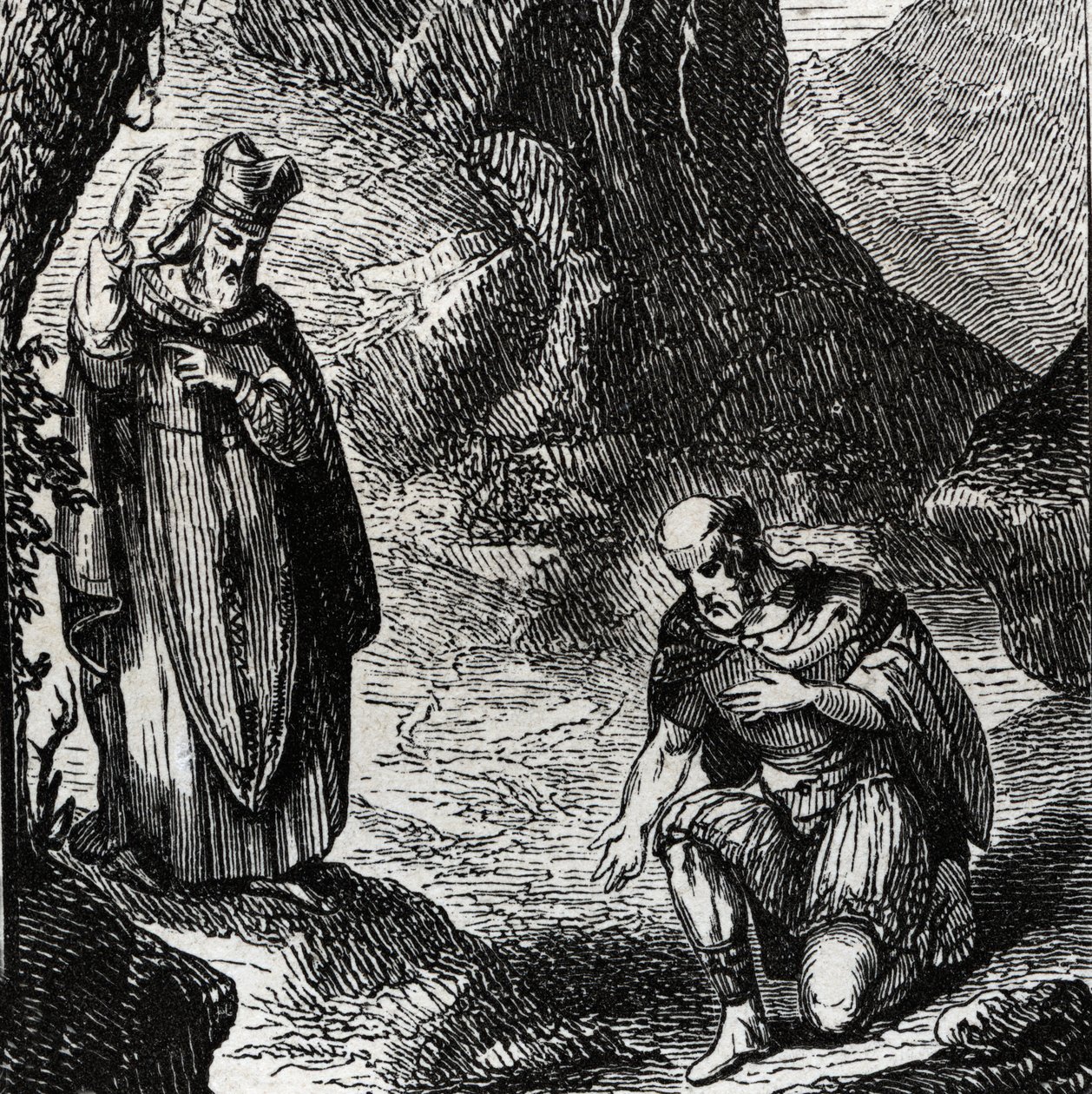 Martial de Limoges ou Saint Martial (IIIe siècle) convertissant le chef du peuple celtique Lemovices - Gravure de 1846 dans « Vies des saints ». Collection privée - Anonymous Anonymous