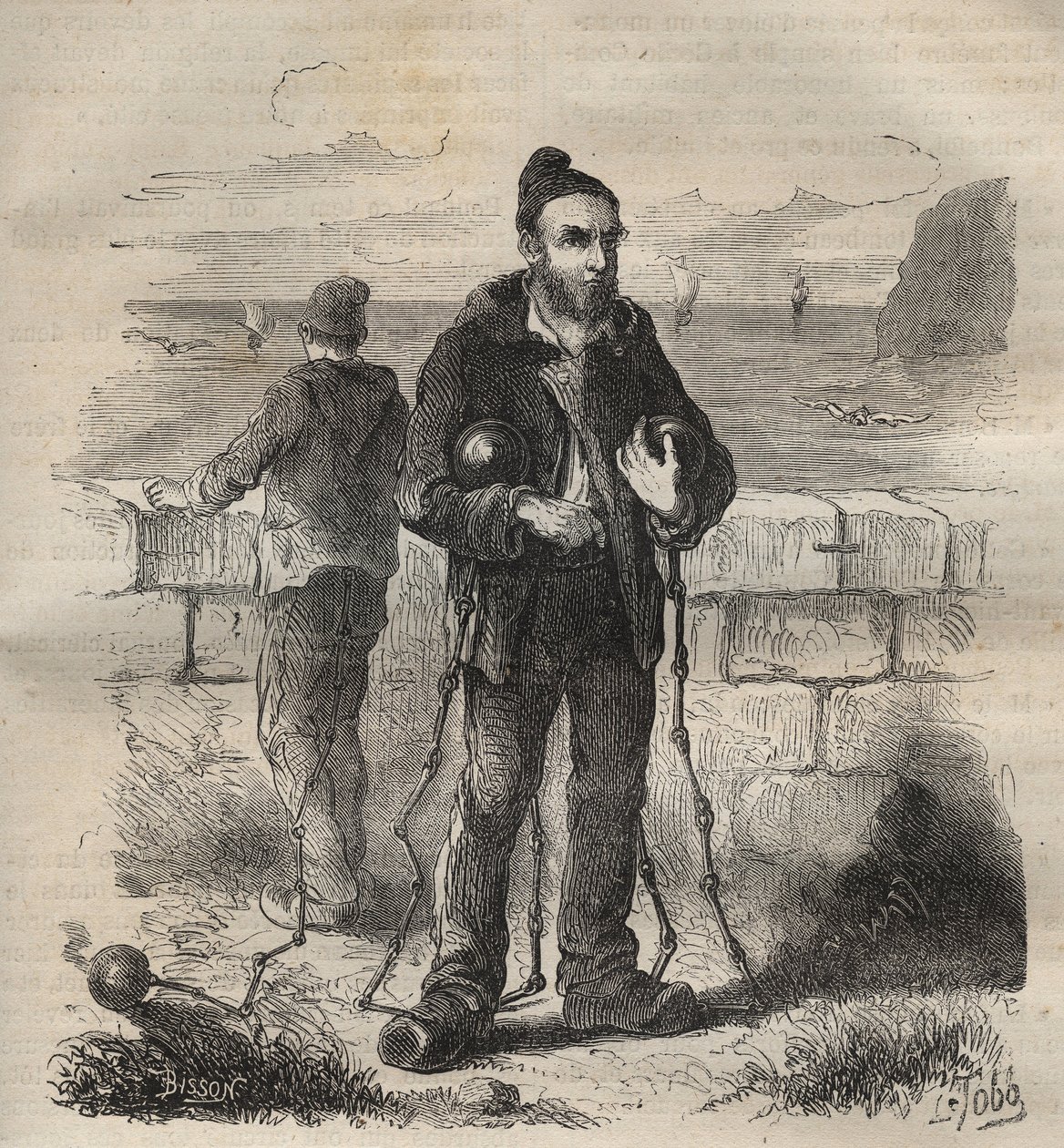 Militaires condamnés au bagne de Toulon au XIXe siècle. Gravure dans "Histoire des bagnes depuis leur création à nos jours" (1877) par Pierre Zaccone (1817-1895). Collection privée. - Anonymous Anonymous