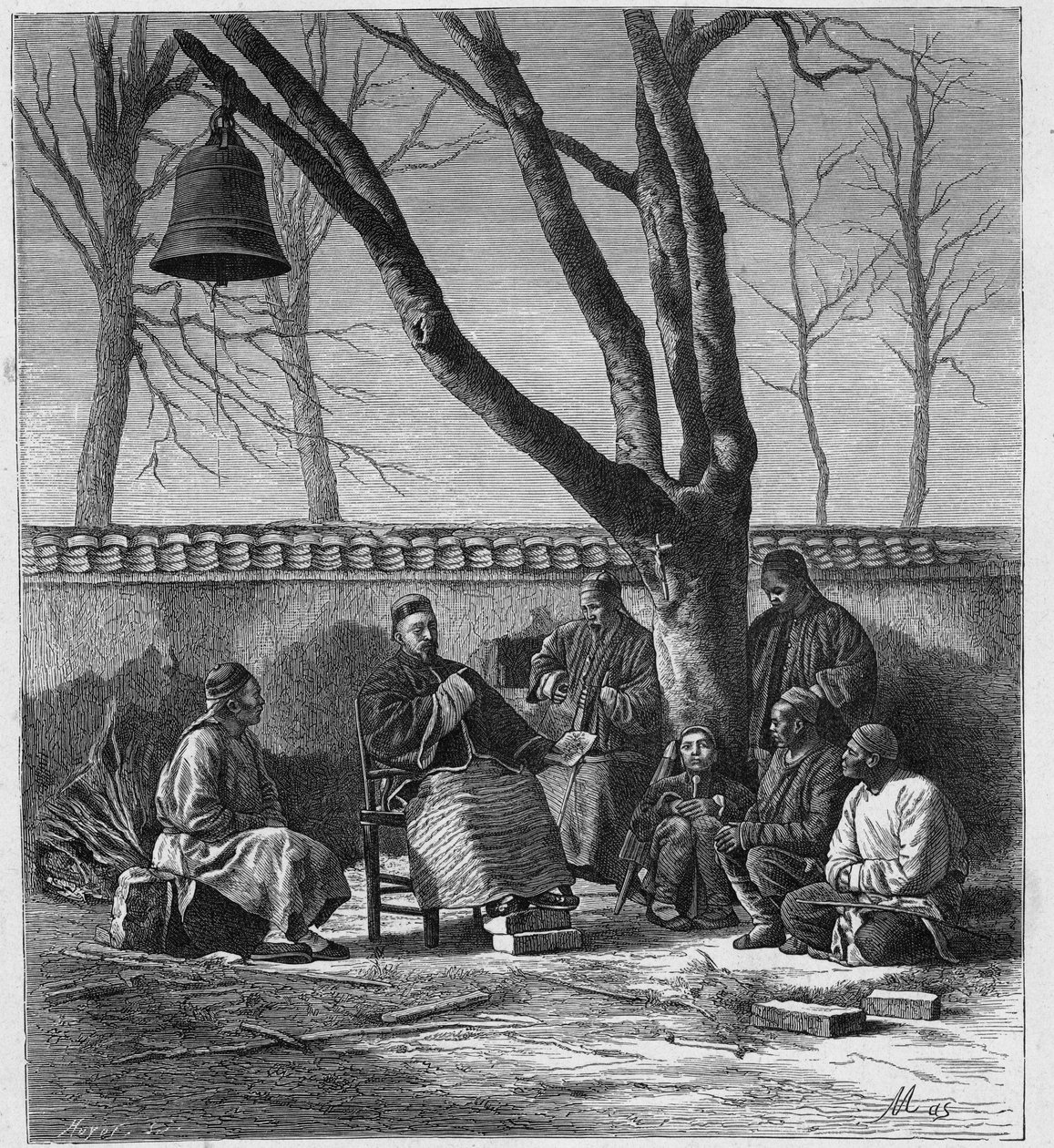 Missionnaire enseignant la doctrine catholique dans la province du Henan, Chine. Gravure dans Les Missions Catholiques au XIXe siècle par Louis-Eugène Louvet. Collection privée. - Anonymous Anonymous