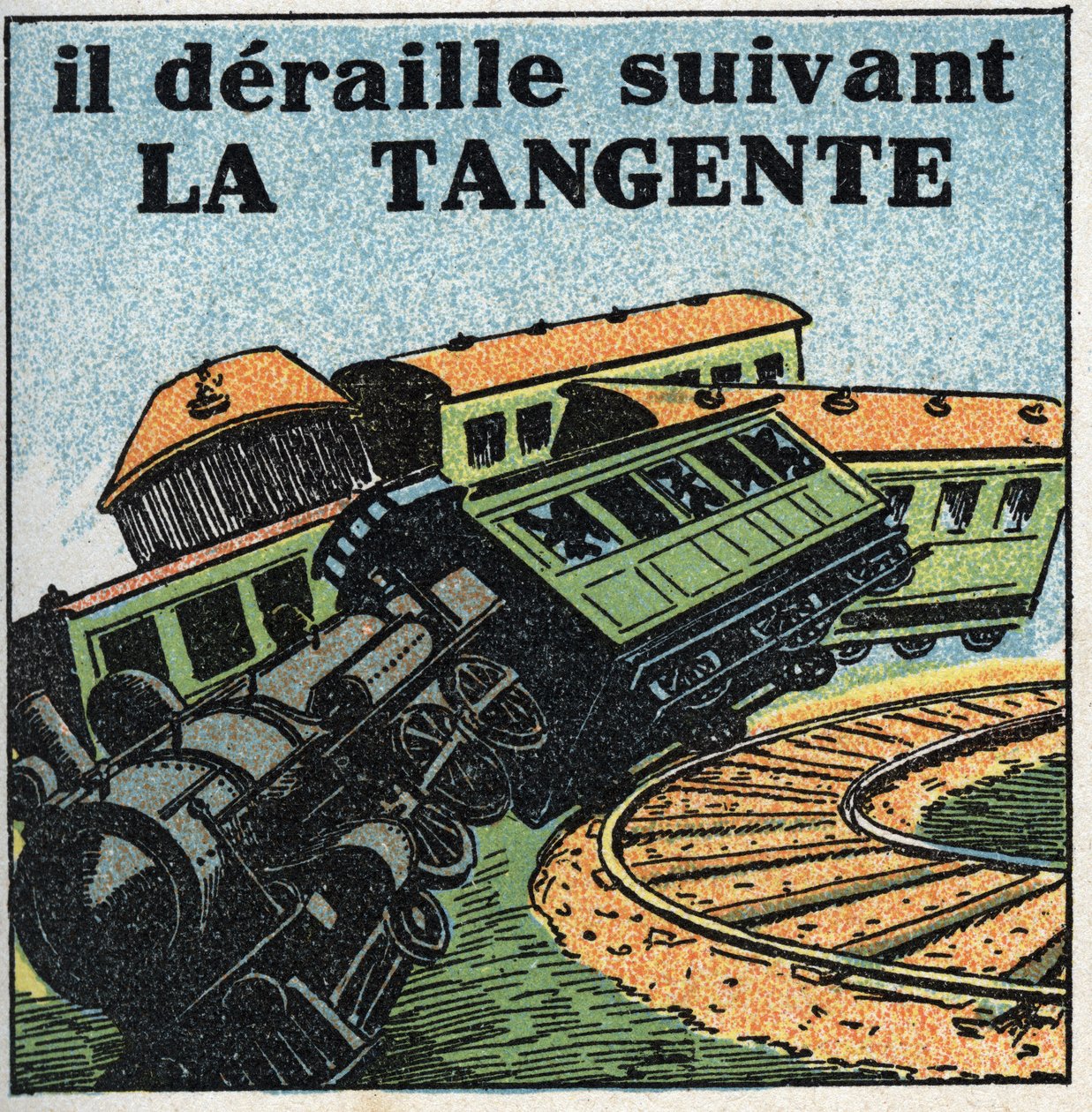 Mouvements : tangente. Déraillement de train. Illustration anonyme de 1925. Collection privée. - Anonymous Anonymous
