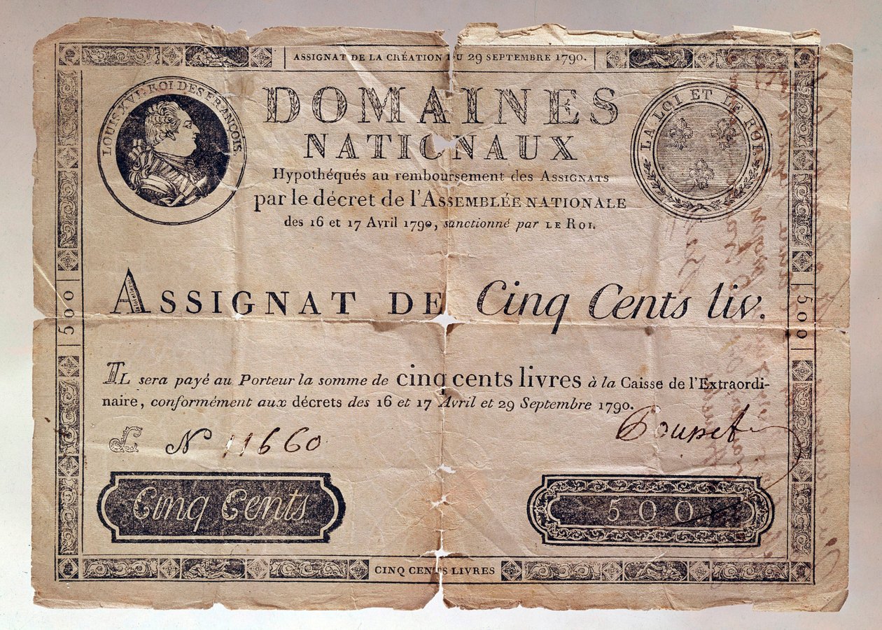 Billet émis pendant la Révolution française : une assignation de 500 livres de 1790. Collection privée - Anonymous Anonymous