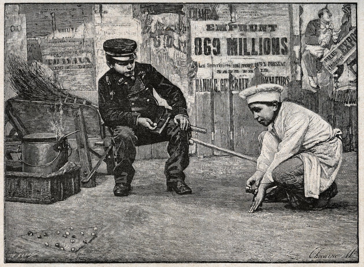 Partie de balles. Gravure de la fin du 19ème siècle. Collection privée. - Anonymous Anonymous