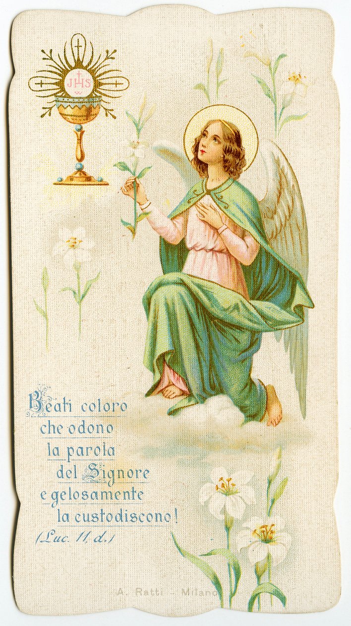 Image pieuse : Un ange tenant un lys (gravure) - Anonymous Anonymous