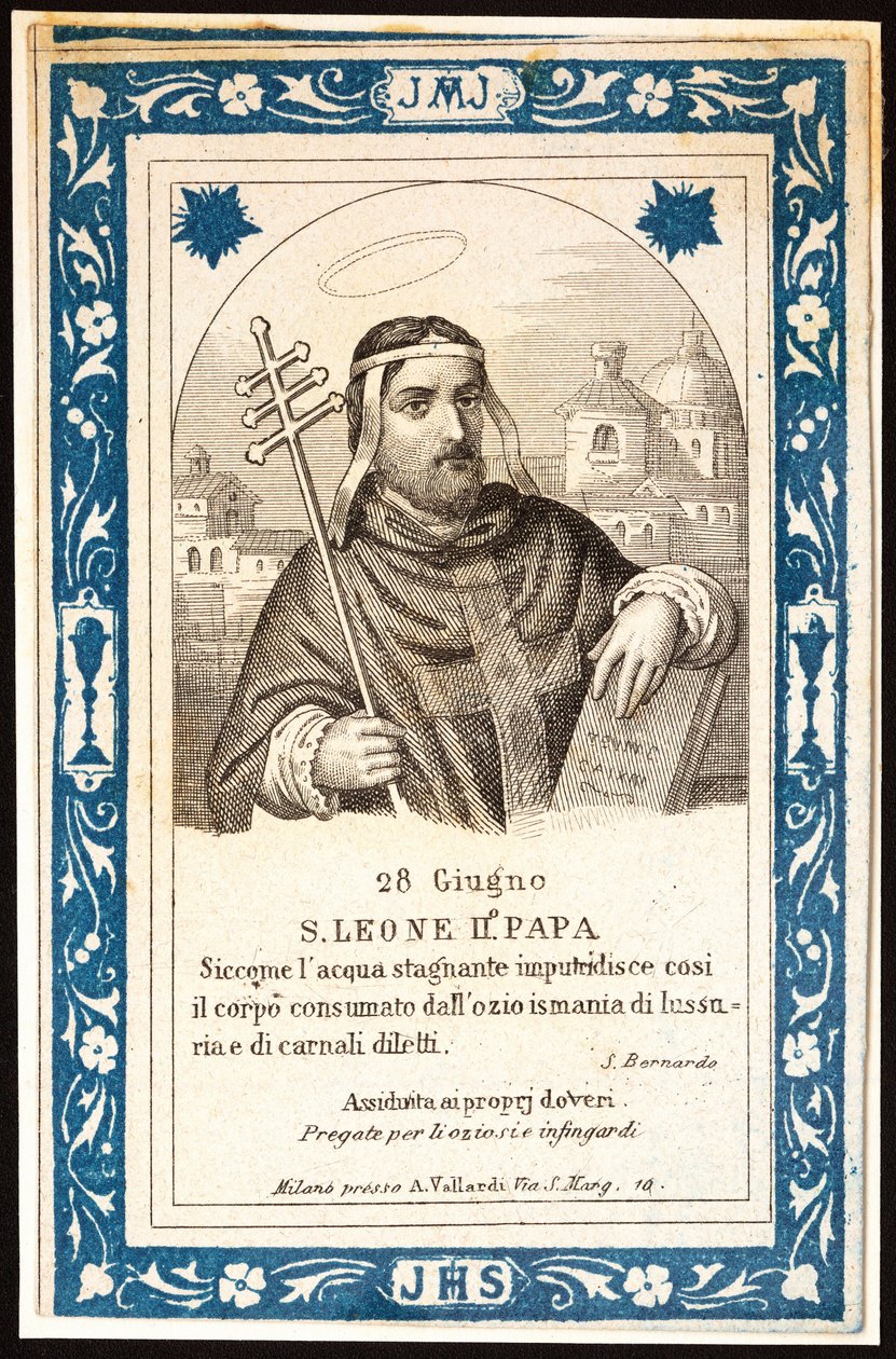 Pape Saint Léon (Leone) II (7e siècle) Image pieuse. Carte postale. Début du 20e siècle. Collection privée - Anonymous Anonymous