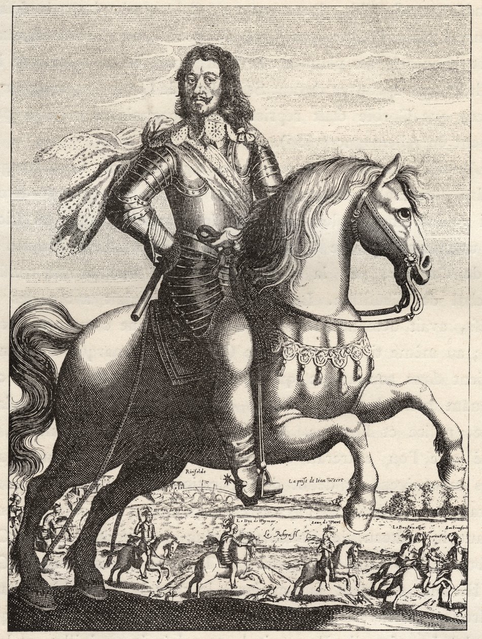 Portrait de Bernard de Saxe-Weimar (Saxe-Weimar) (1604-1639) avec la représentation de la capture de Jean de Werth par le duc Bernard et le duc de Rohan. Gravure du XVIIe siècle. Collection privée. - Anonymous Anonymous