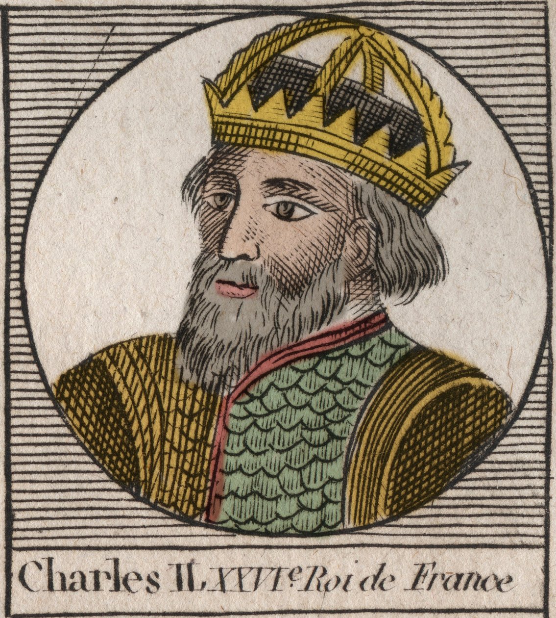 Portrait de Charles II le Chauve (823-877), roi de France - Charles II (823-877) le Chauve - gravure de « Instruction sur l
