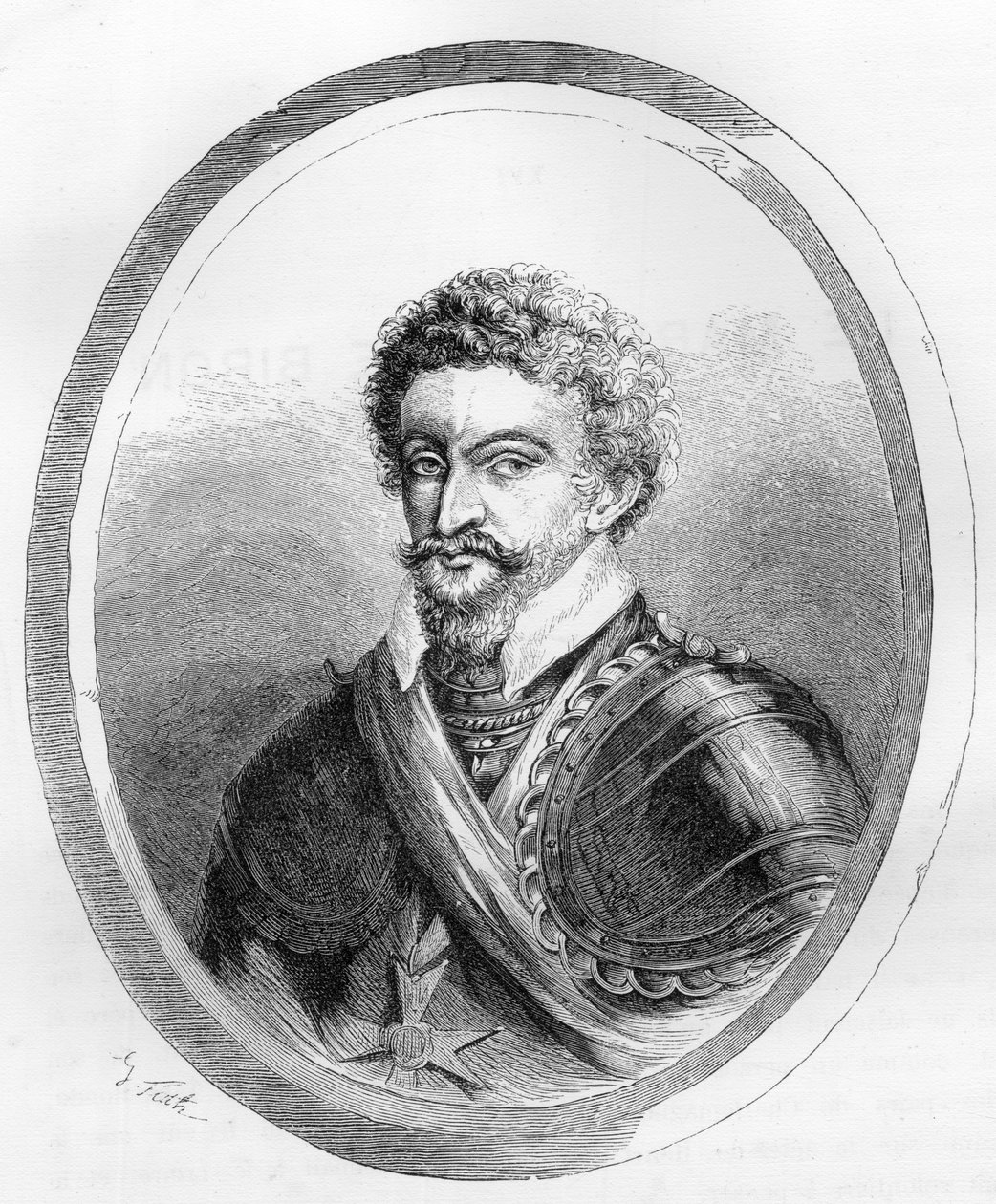 Portrait du maréchal Charles de Gontaut, Baron, puis Duc de Biron (1562-1602) - Gravure de 1863 dans « Le Livre Rouge - Histoire De L