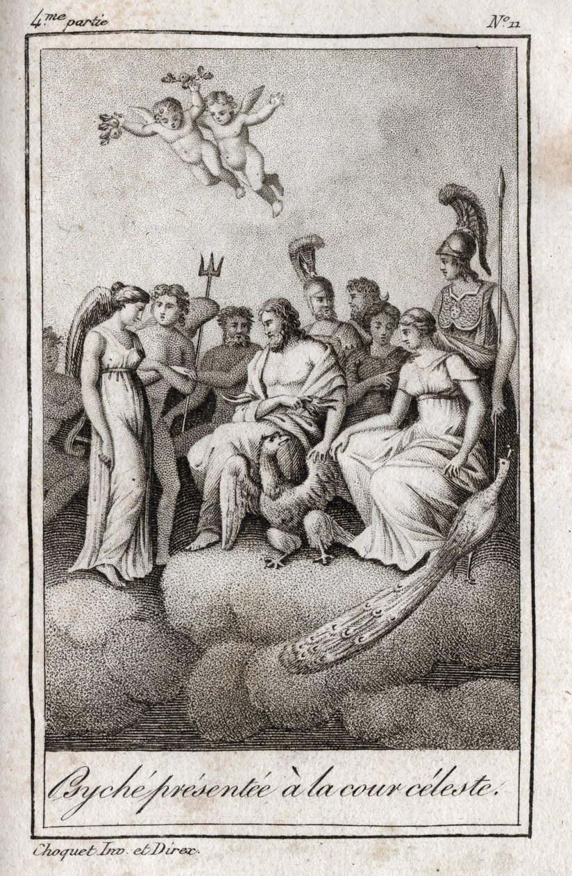 Psyché présentée à la Cour céleste. Gravure de 1819 dans « Lettres à Émilie sur la mythologie » de Charles Albert Demoustier (1760-1801). Collection privée. - Anonymous Anonymous