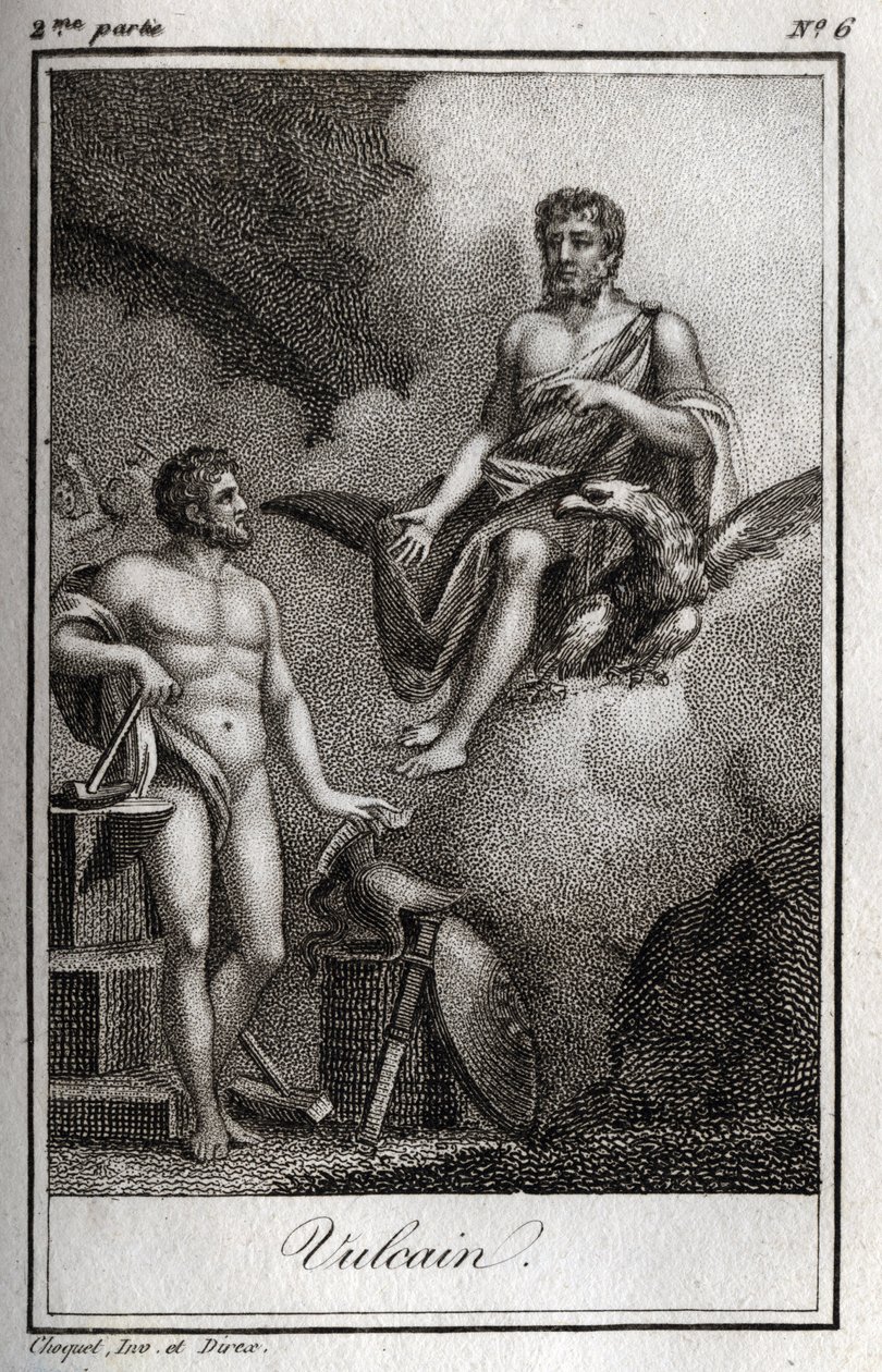 Représentation de Vulcain, dieu du feu, de la forge et des volcans. Gravure de 1819 dans "Lettres à Emilie sur la mythologie" par Charles Albert Demoustier (1760-1801). Collection privée. - Anonymous Anonymous