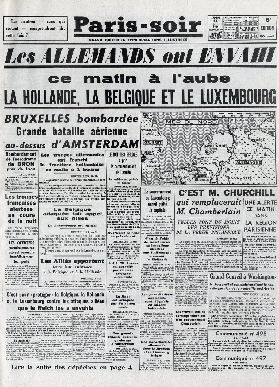 La bataille de Belgique ou campagne belge - campagne de 18 jours - invasion de la Belgique par les troupes allemandes pendant la Seconde Guerre mondiale - PARIS EVIOR du 11/05/1940 - LES ALLEMANDS ONT ENVASÉ LA HOLLANDE - LA BELGIQUE ET LE LUXEMBOURG - - Anonymous Anonymous
