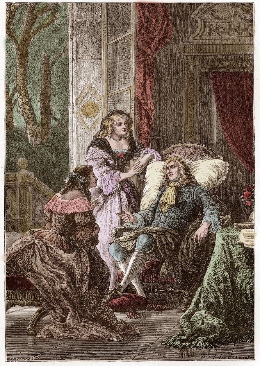 Le duc François de La Rochefoucauld (1613-1680), la marquise Madame de Sévigné (1626-1696) et la comtesse de La Fayette (1634-1693), écrivains français - Gravure de Hildebrand d
