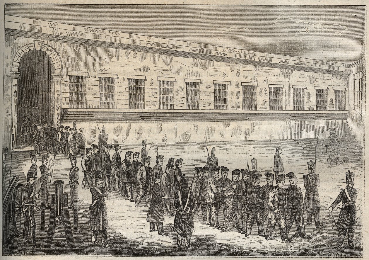Le bagne de Rochefort au XIXe siècle. Gravure dans « Histoire des bagnes depuis leur création à nos jours » (1877) par Pierre Zaccone. - Anonymous Anonymous