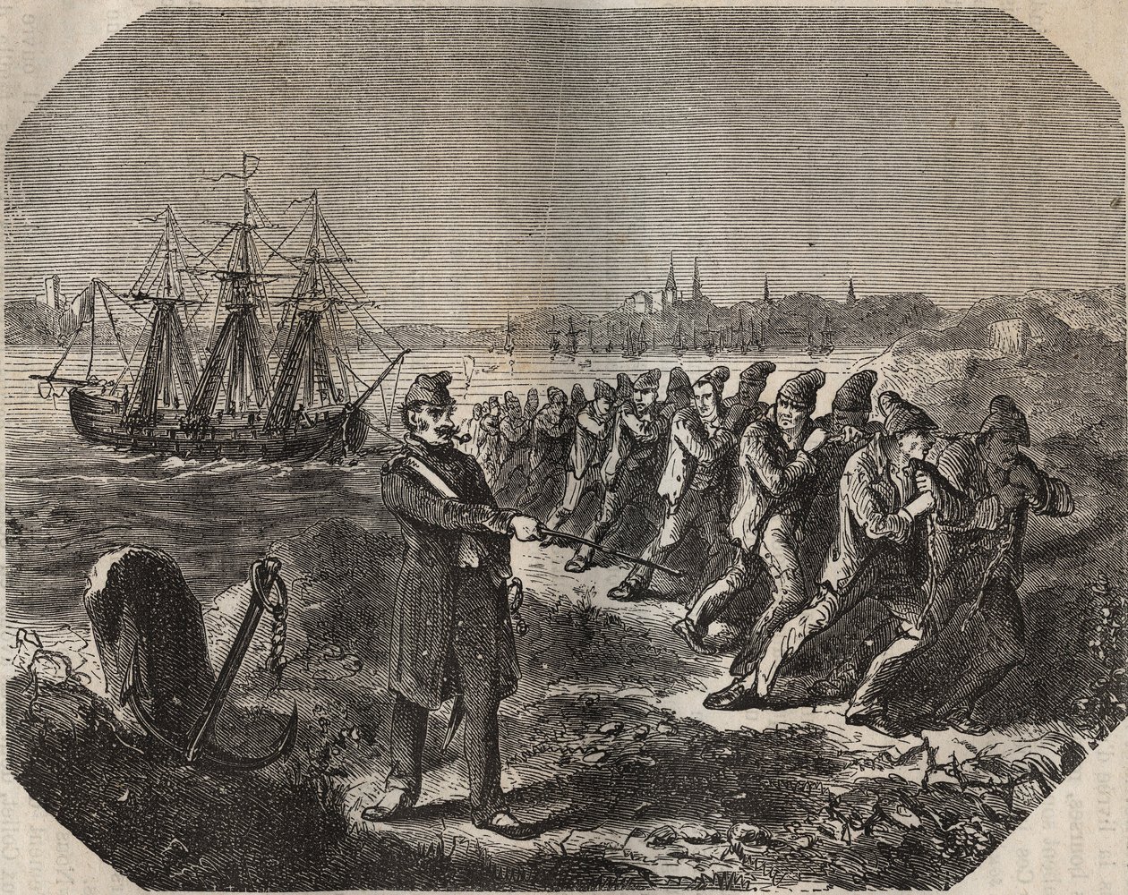 La cordelle (travail de grande fatigue) au bagne de Rochefort au XIXe siècle. Gravure dans « Histoire des bagnes depuis leur création à nos jours » (1877) par Pierre Zaccone (1817-1895) - Anonymous Anonymous