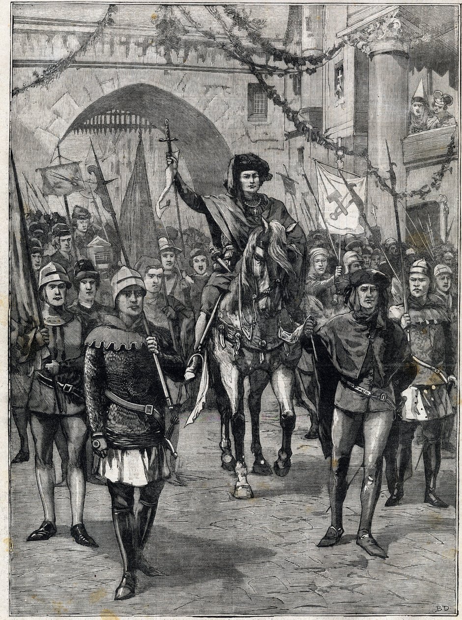 Le cortège des corporations au XIVe siècle : Le prévôt des marchands de Paris. Gravure dans « Le petit parisien » du 18/06/1899. Collection privée. - Anonymous Anonymous