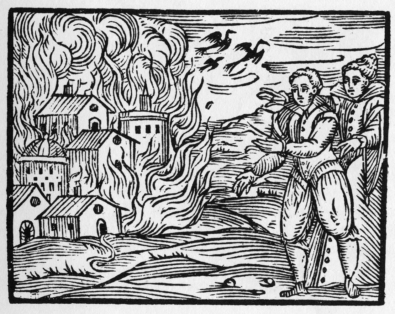 La malédiction des sorciers brûlant la ville - "Compendium Maleficarum", traite des sorcières, de leurs maux et de leurs sortilèges par Francesco Maria Guazzo ou Guaccio ou Guaccius (15?? -16??) 1608 Collection privée - Anonymous Anonymous