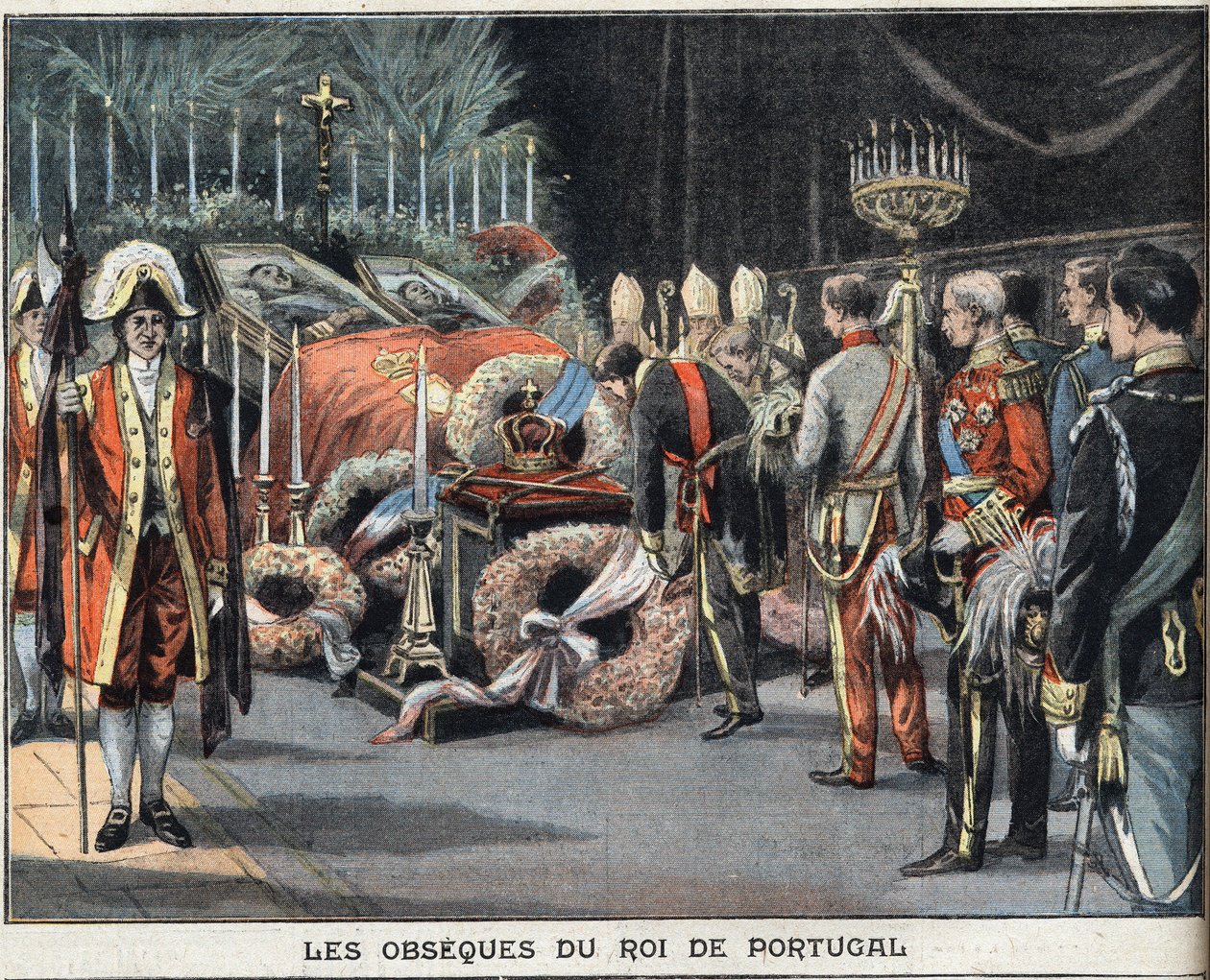 Les obsèques du roi du Portugal Charles Ier (1863-1908) assassiné le 1er février 1908. Gravure du journal «Le Petit Parisien», le 23/02/1908. Collection privée. - Anonymous Anonymous