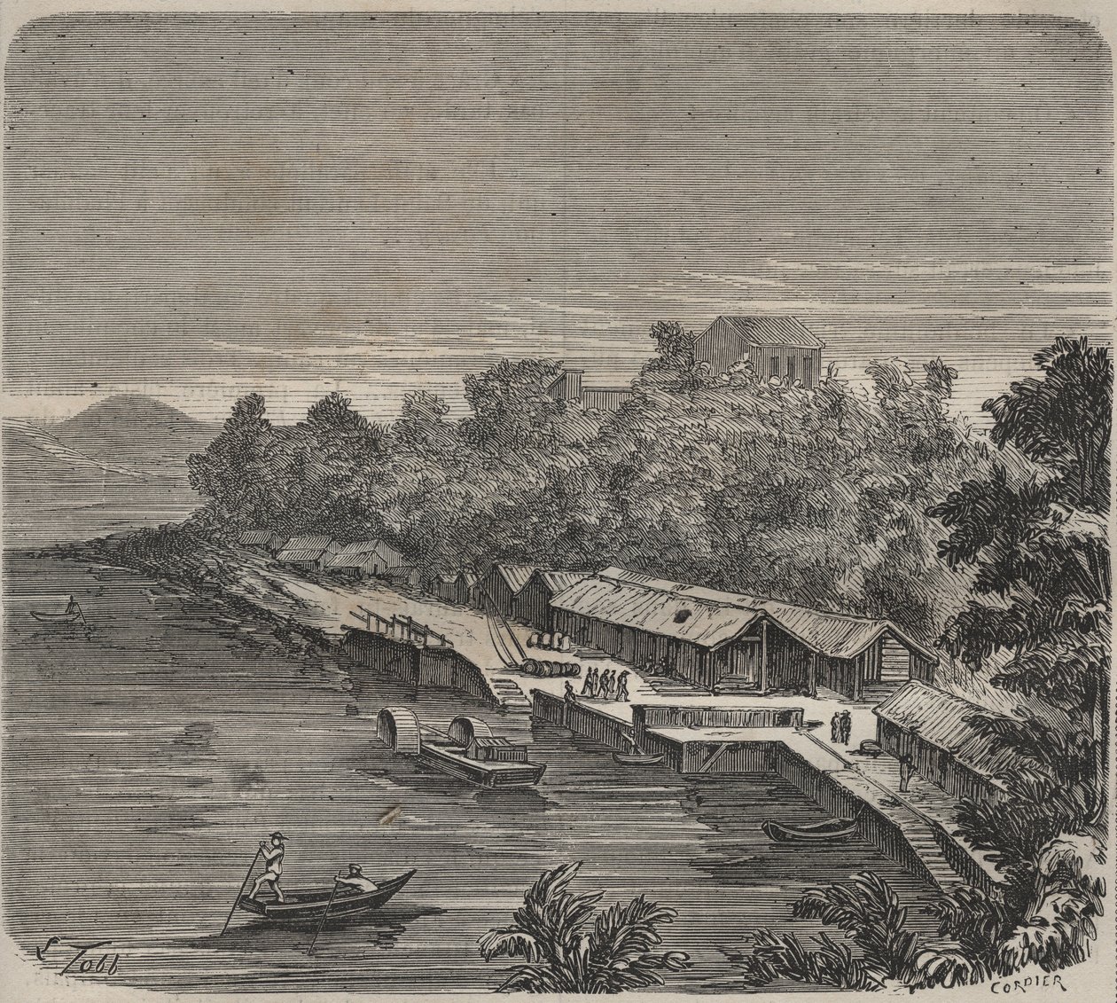 Le pénitencier Saint-Laurent à Cayenne (Guyane française) au XIXème siècle. Gravure dans « Histoire des bagnes depuis leur création à nos jours » (1877) par Pierre Zaccone. - Anonymous Anonymous