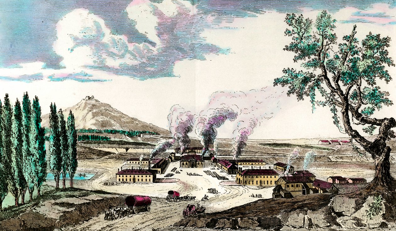 La fonderie royale au Creusot (Saône-et-Loire) en 1787. Elle fabriquait entre autres l