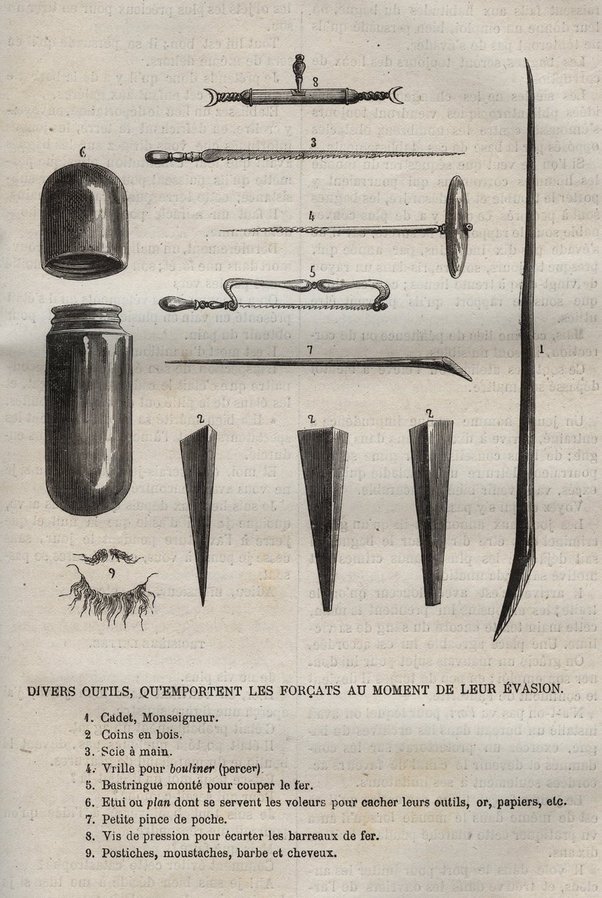 Divers outils que les forçats emportent lorsqu