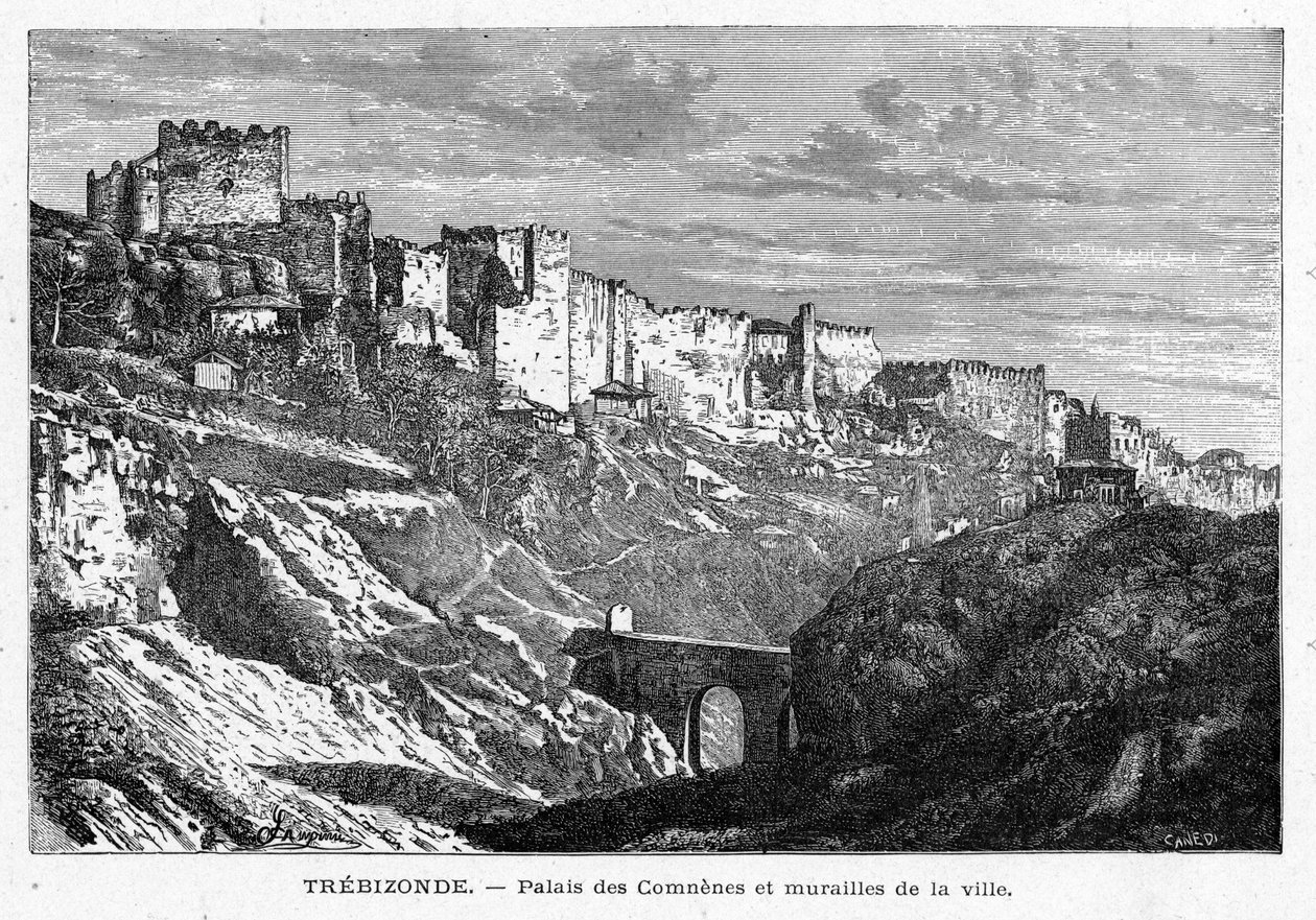Vue du Palais des Comtes et des murs de la ville de Trébizonde (Turquie). Gravure dans « Les Missions Catholiques au XIXe Siècle » par Louis-Eugène Louvet. Collection privée. - Anonymous Anonymous