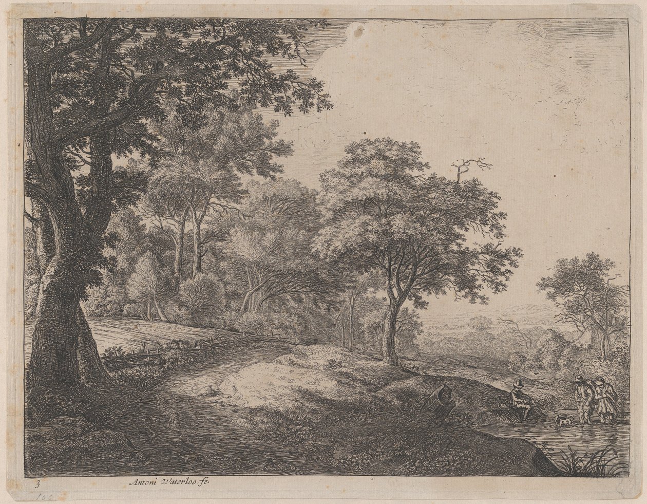 Un homme et une femme traversant un ruisseau, 17ème siècle. - Anthonie Waterloo