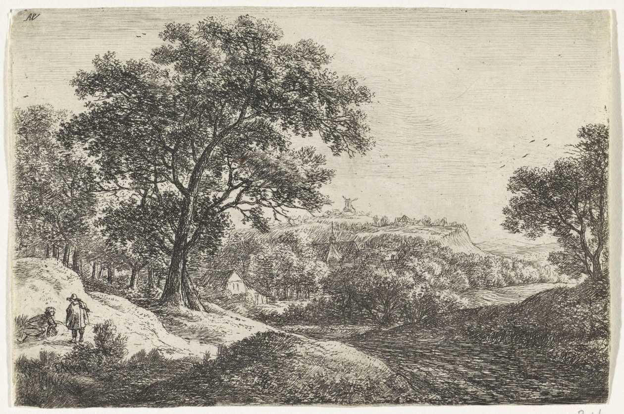 Paysage vallonné avec un village - Anthonie Waterloo