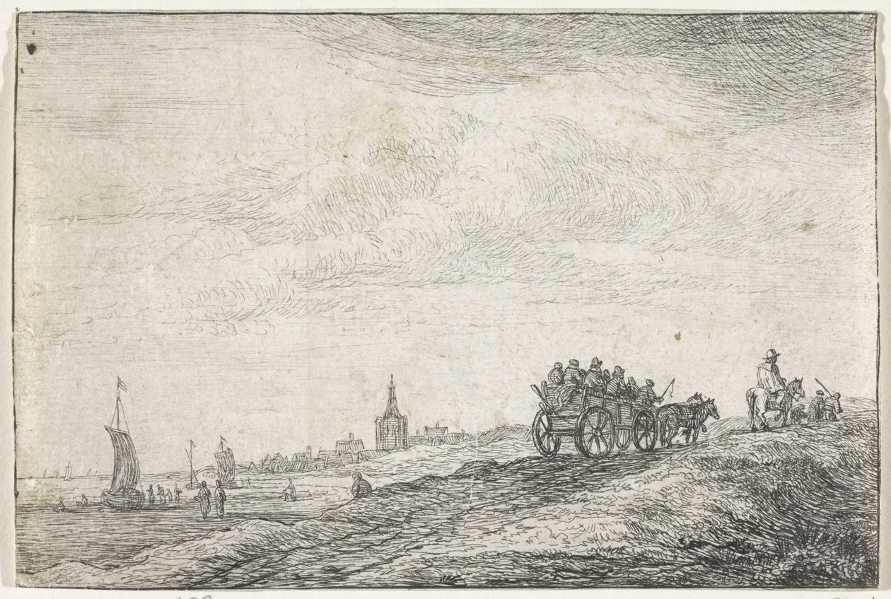 Ligne de côte avec cheval et chariot - Anthonie Waterloo
