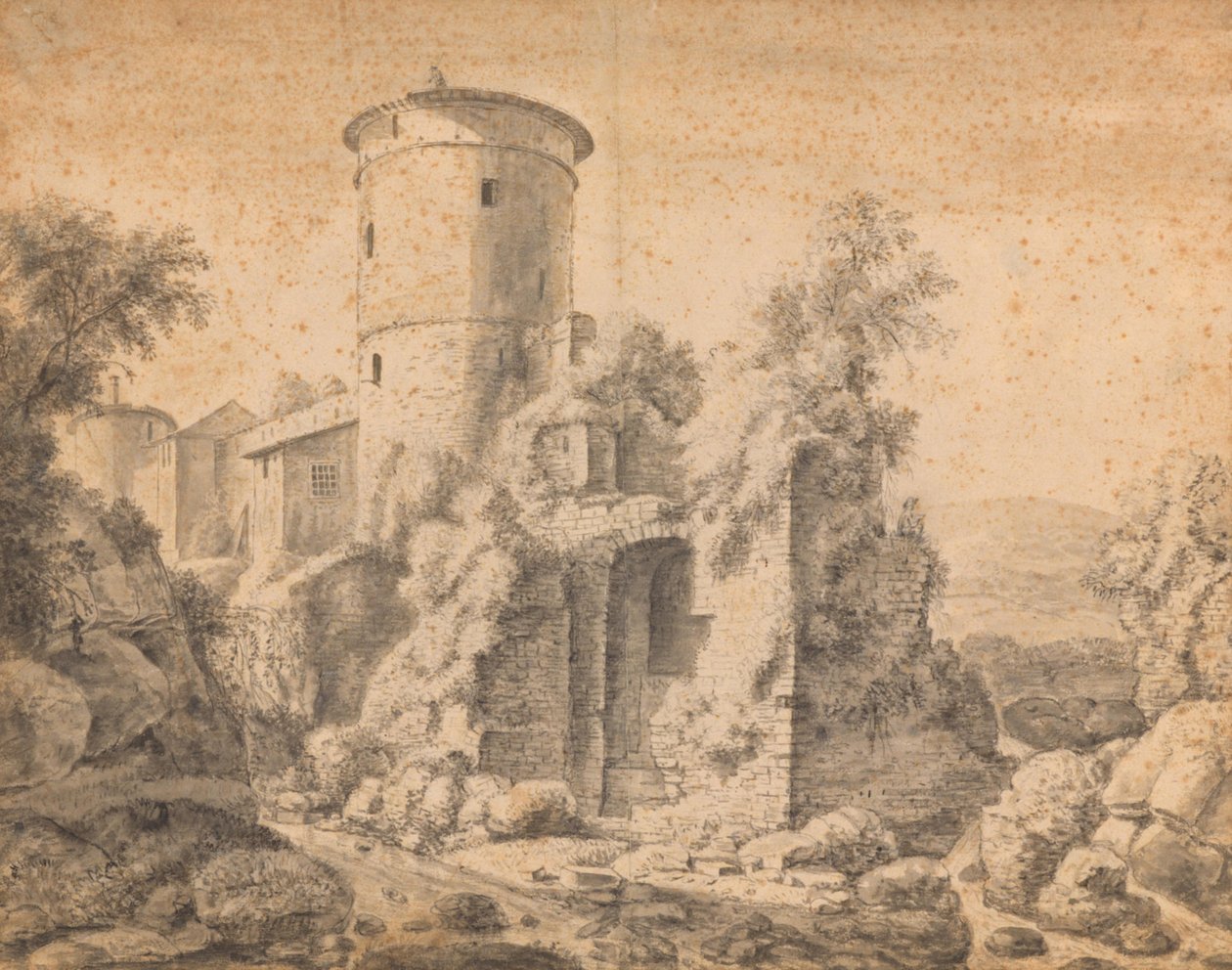 Ruine avec tour ronde - Anthonie Waterloo