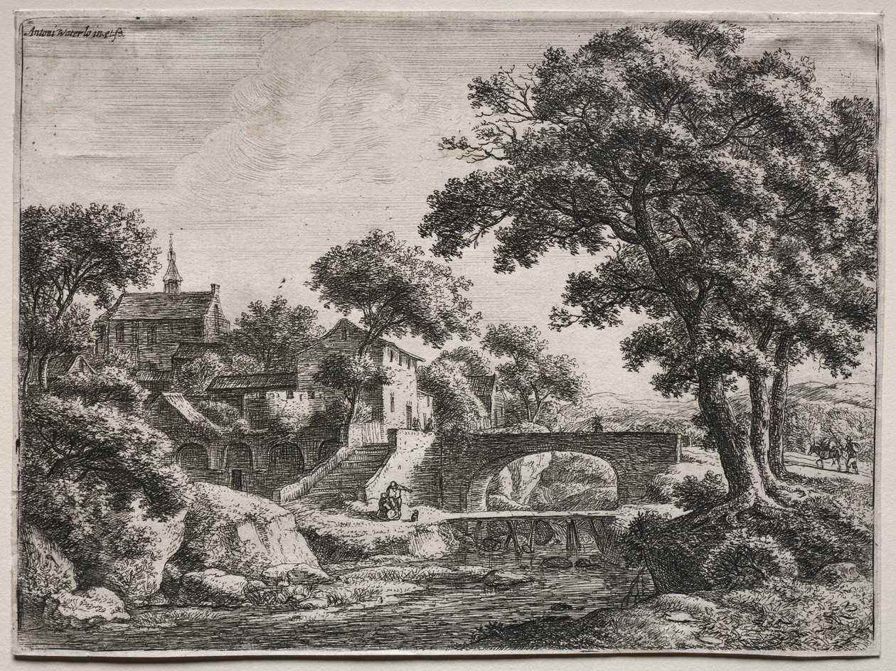 Douze paysages (H.95-106) : Les deux ponts - Anthonie Waterloo