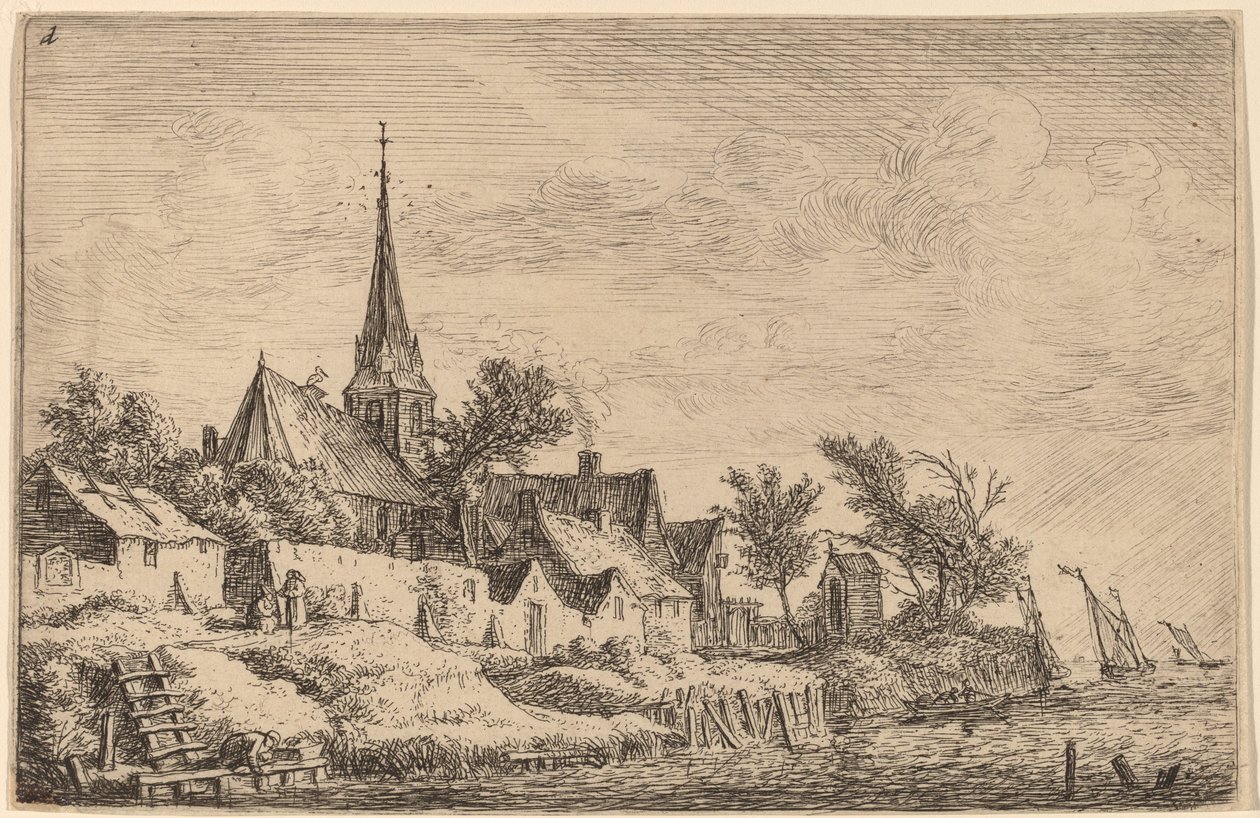 Clocher de Village au Bord de la Mer - Anthonie Waterloo