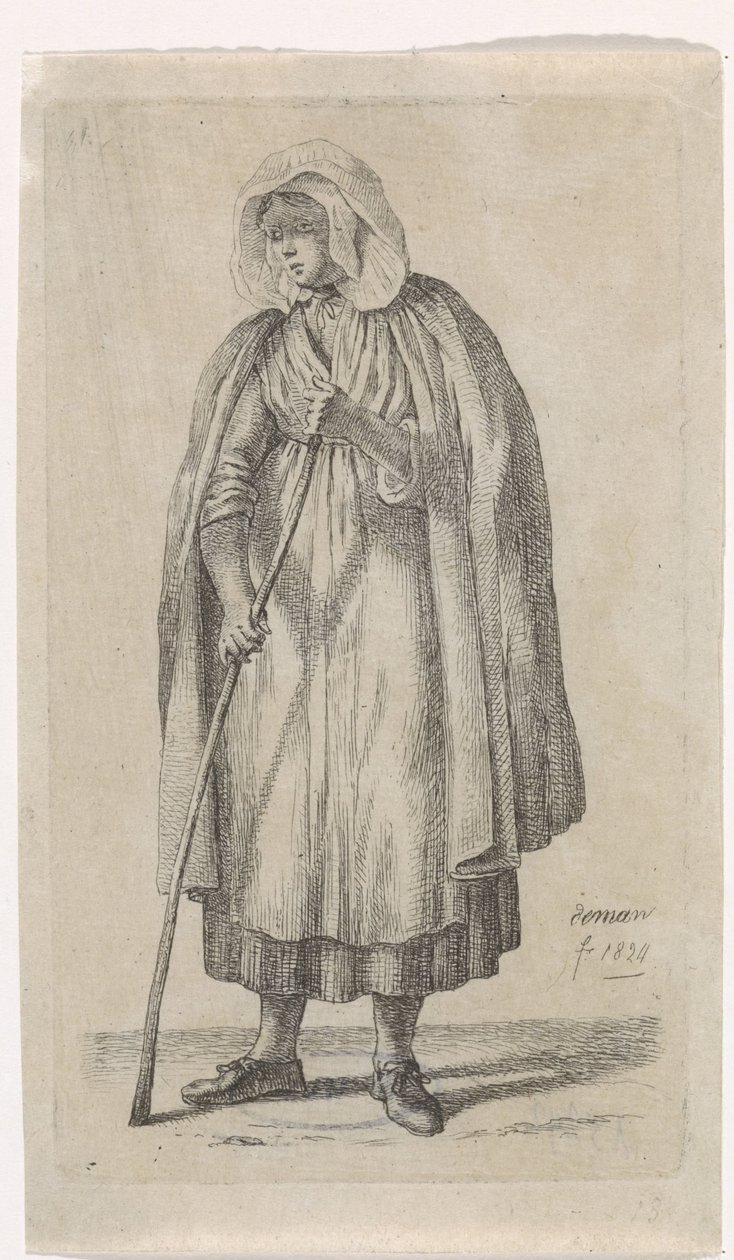 Femme avec un manteau et un bâton - Anthonie Willem Hendrik Nolthenius de Man