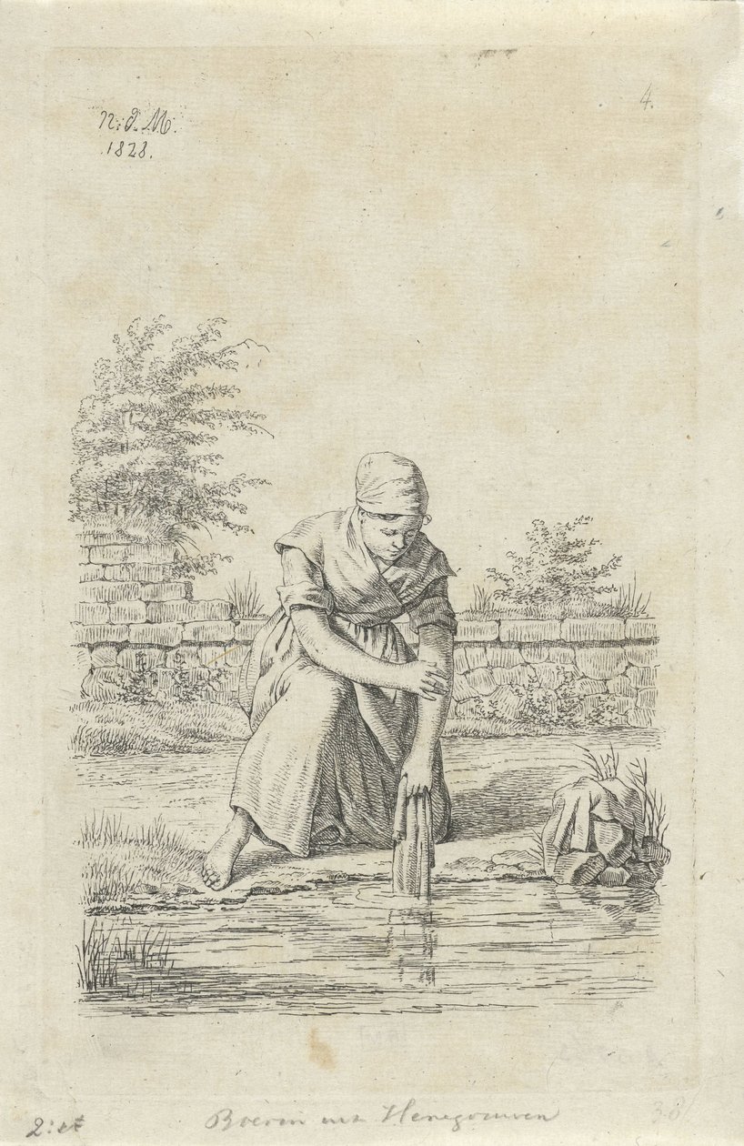 Femme lavant du Hainaut (Paysans et paysannes du Royaume-Uni des Pays-Bas) - Anthonie Willem Hendrik Nolthenius de Man