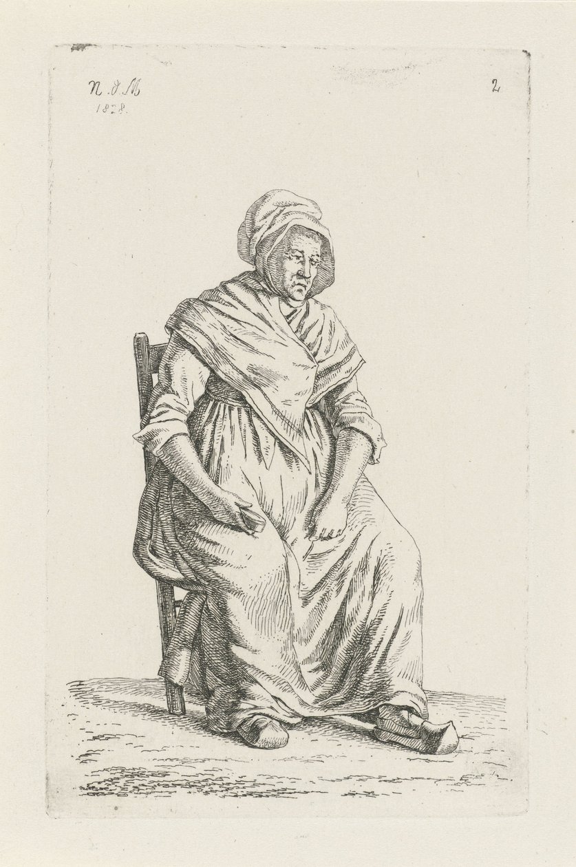 Paysanne assise de Wallonie (série: Paysans et paysannes du Royaume-Uni des Pays-Bas) - Anthonie Willem Hendrik Nolthenius de Man