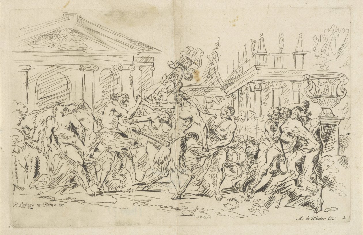 Satyre avec des nymphes dansantes Bacchanales (titre de la série) - Anthonie de Winter