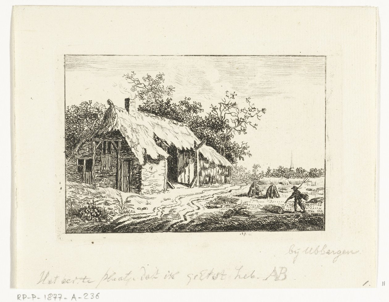 Fermier faisant du foin devant une ferme à Ubbergen - Anthonie van den Bos