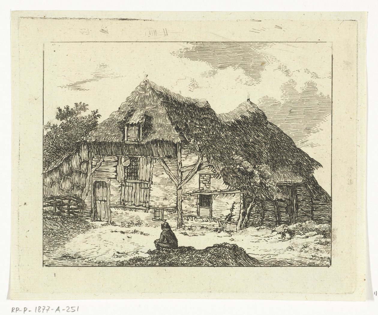 Homme assis sur une colline devant une maison à Staphorst - Anthonie van den Bos