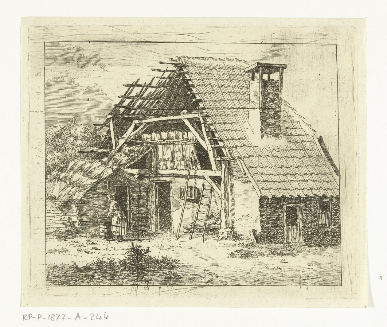 Femme faisant la lessive devant une ferme - Anthonie van den Bos