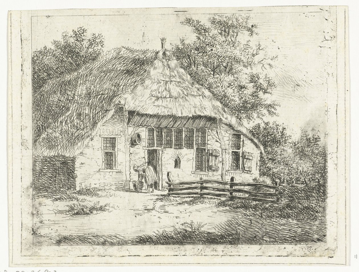 Femme penchée devant un panier devant une maison à Staphorst - Anthonie van den Bos