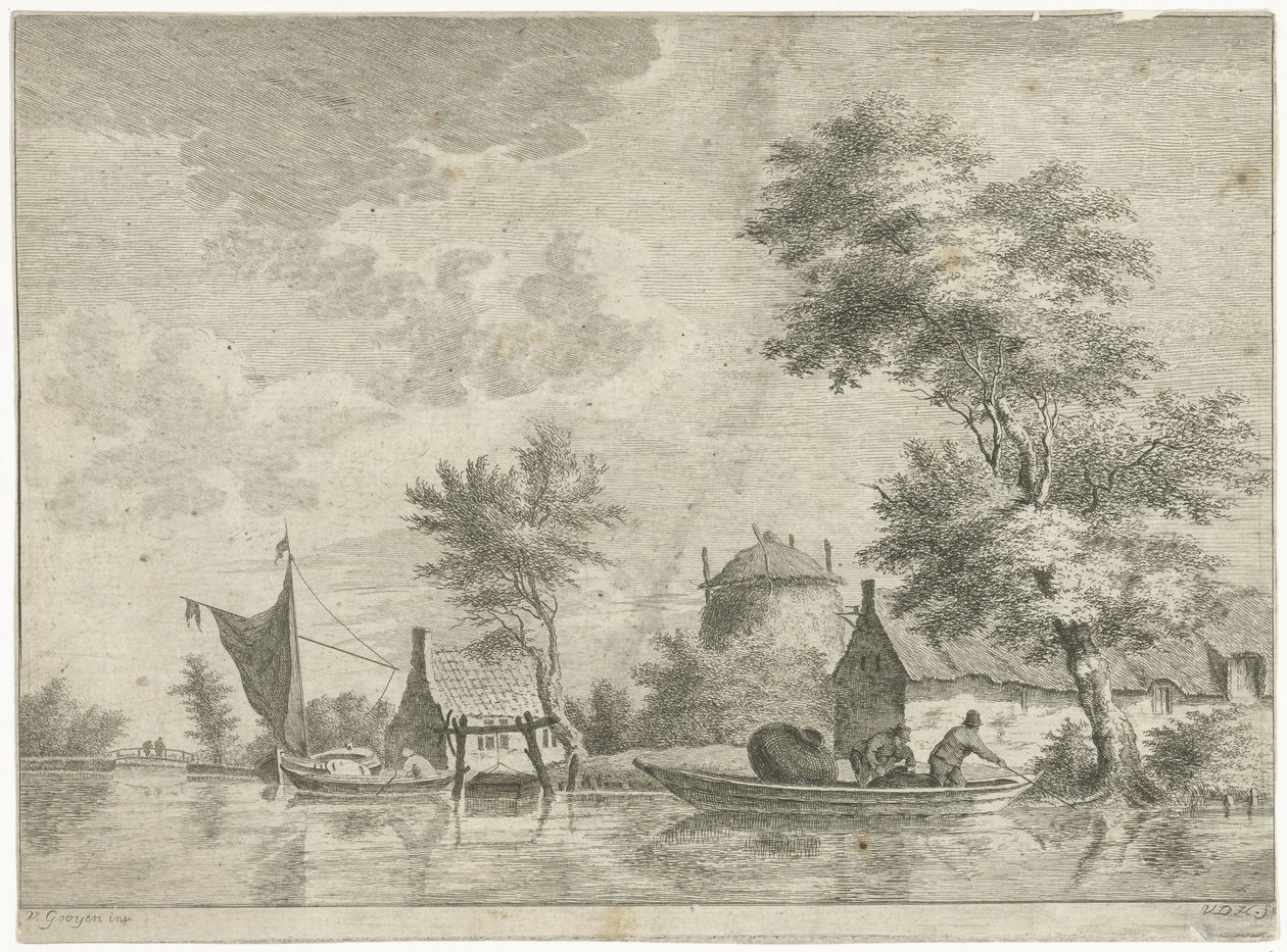 Paysage fluvial avec une meule de foin - Anthonij van der Haer