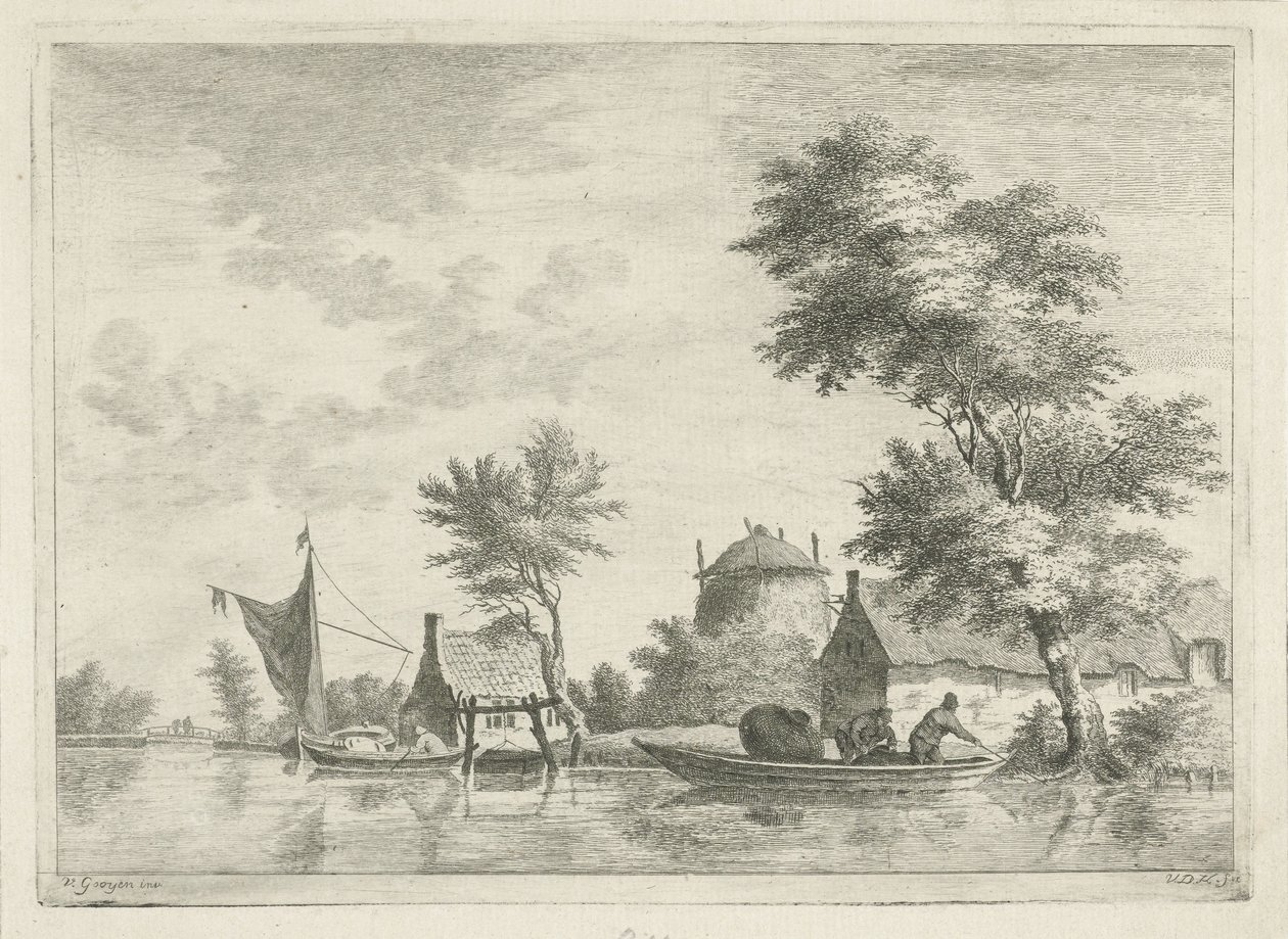 Paysage fluvial avec une meule de foin - Anthonij van der Haer