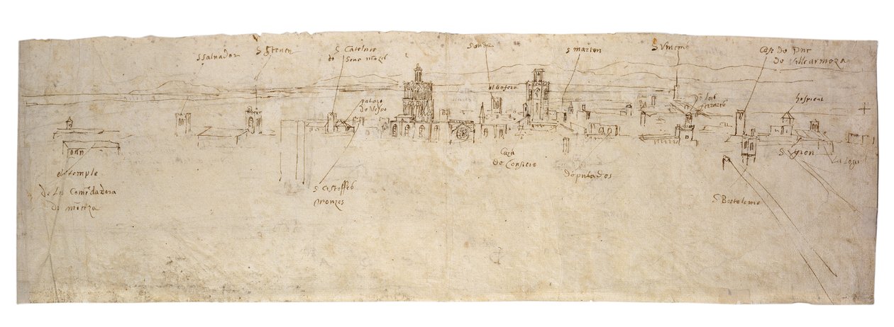 Recto : Croquis de la lagune de Valence, la Albufera et la côte et campagne adjacentes Verso : Croquis de plusieurs bâtiments à Valence - Anthonis van den Wyngaerde