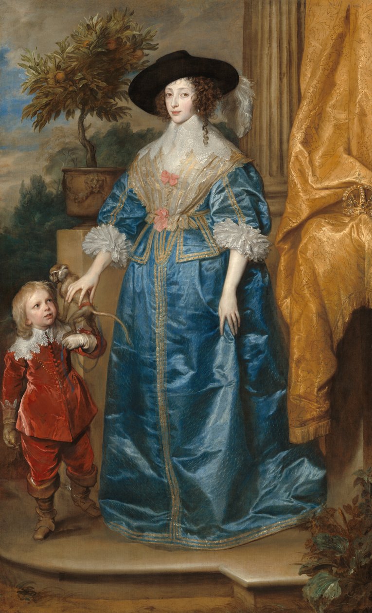 Portrait de la Reine Henriette Marie, avec le Nain Sir Jeffrey Hudson - Anthony van Dyck