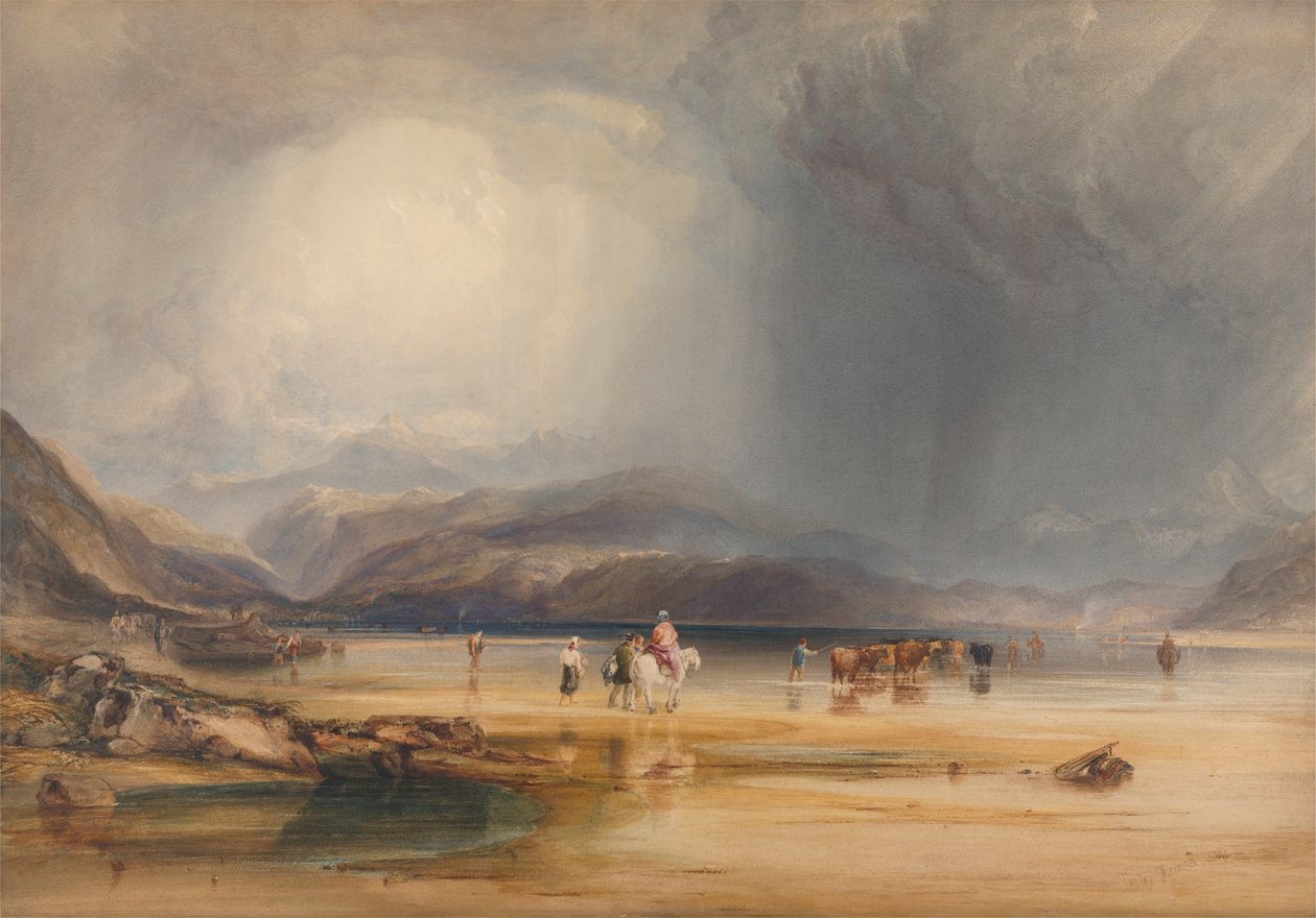 Vue de Snowdon depuis les sables de Traeth Mawr, prise au gué entre Pont Aberglaslyn et Tremadoc - Anthony Vandyke Copley Fielding