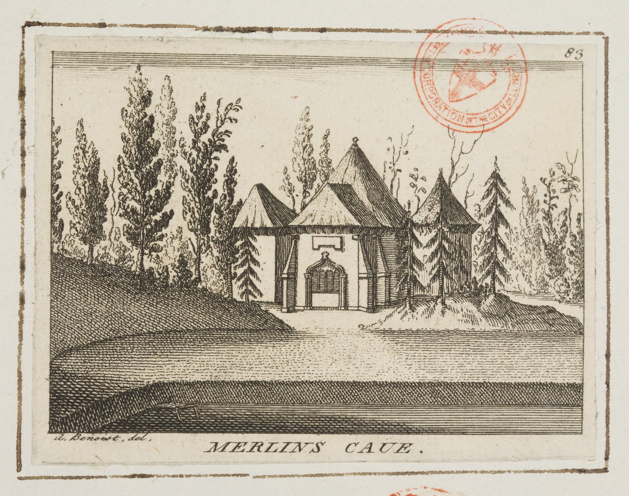Vue de la Grotte de Merlin, Jardins de Kew, illustration tirée des 
